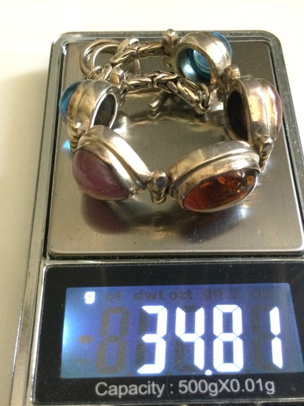 Sterling Silver Gemstone Link Bracelet Toggle Clasp - Picture 7 of 7